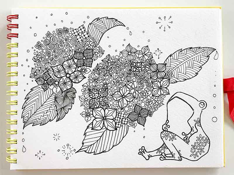 zentangle（ゼンタングル）ZIA「カエルとアジサイ」