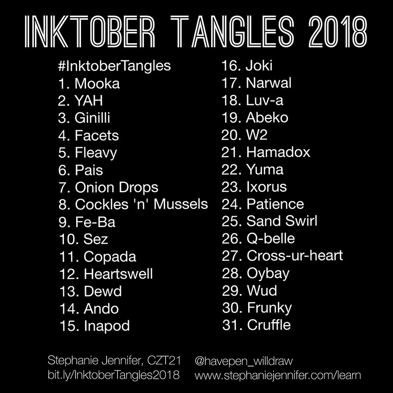 Inktober tangles（インクトーバー・タングレス）2018