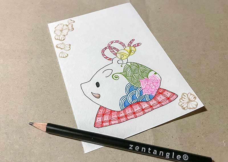 ゼンタングル（zentangle）で2019年亥年の年賀状