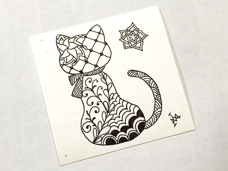 猫とゼンタングル（zentangle）